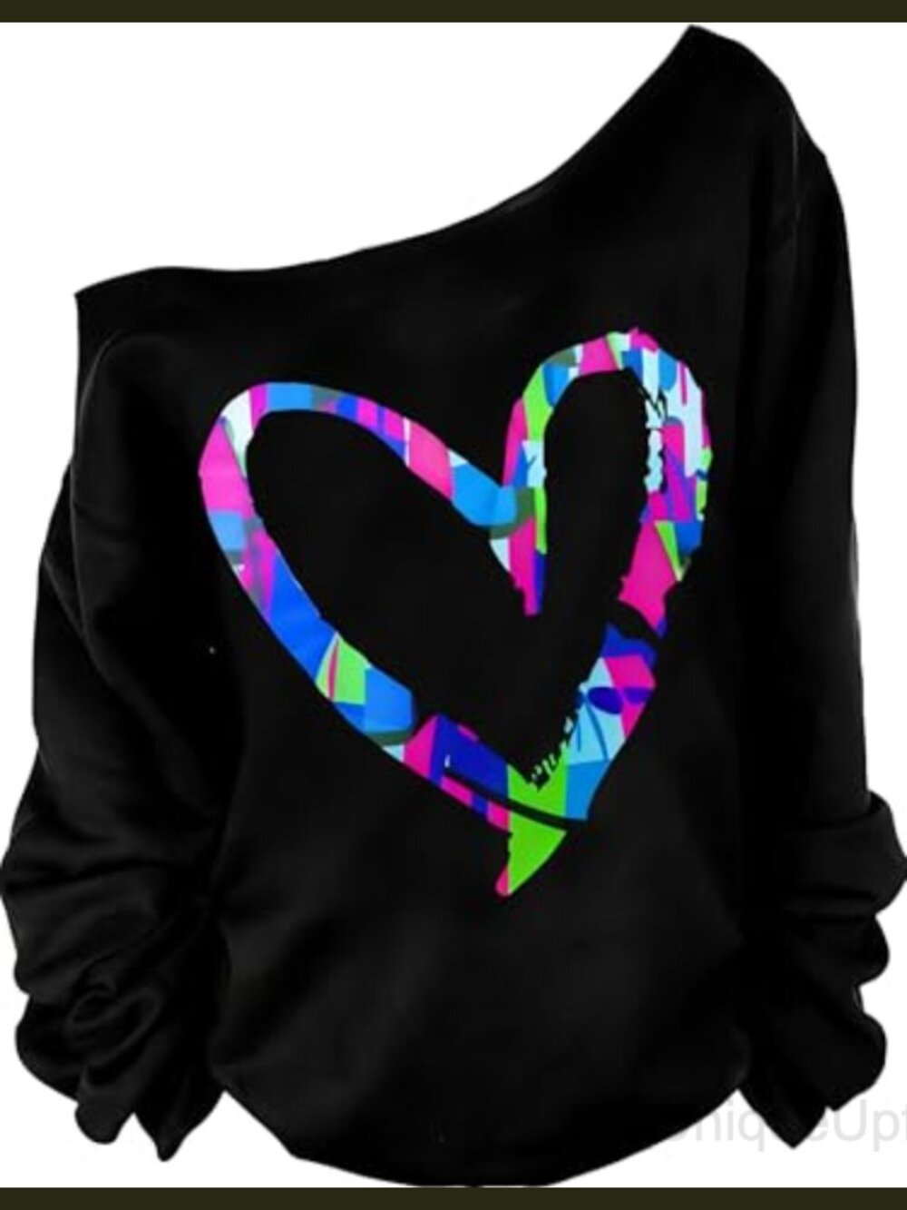 Off Shoulder Lips Print Sweatshirt Long Sleeve Slouchy Pullover Casual Top